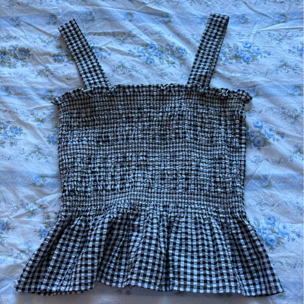 Urban Outfitters Black and White Gingham Smocked Peplum Tank